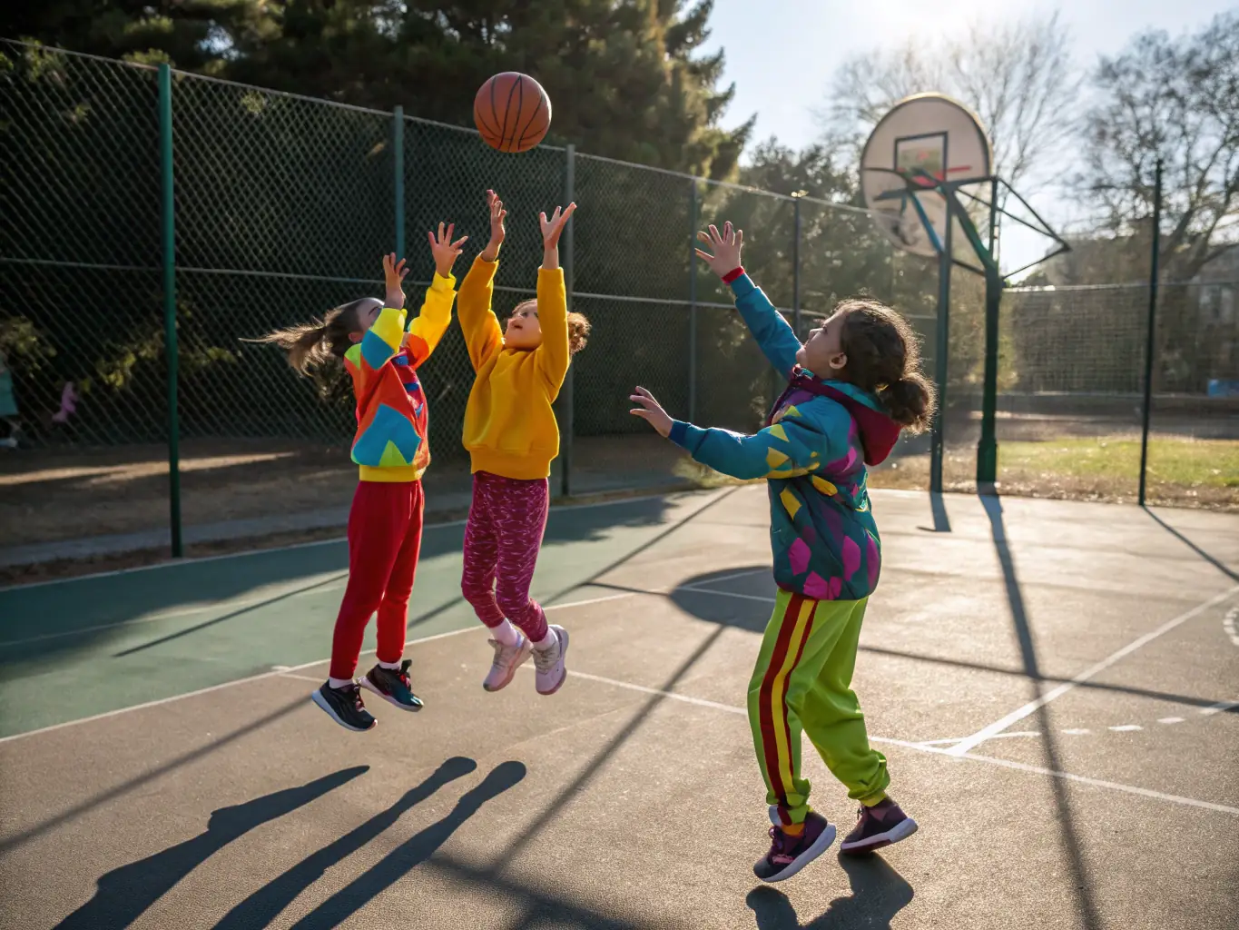 A group of children participating in a basketball training session at ESPRIT SERRE-CHE, focusing on dribbling skills with guidance from a coach.